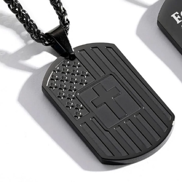 Fear Not Bible Verse Black Dog Tag Necklace - Picture 3 of 6